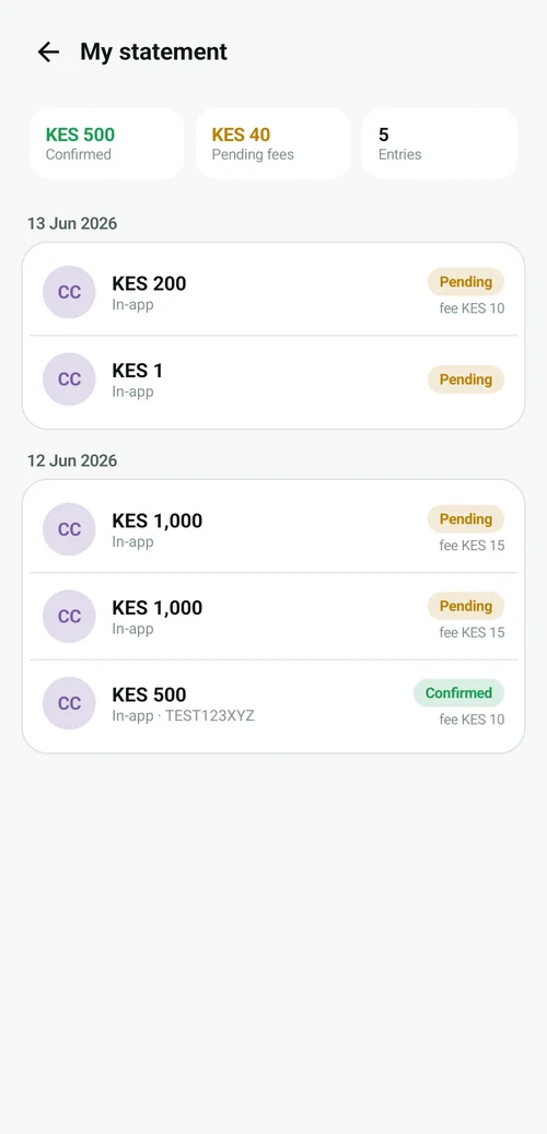 Wazi app — member statement